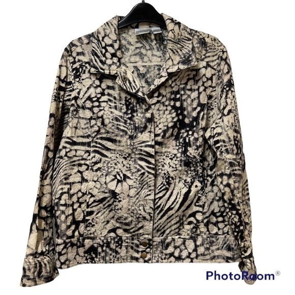 Chico's Long Sleeve Animal Print Snap Front Jacket sz 2  / = L 12 - Picture 1 of 5